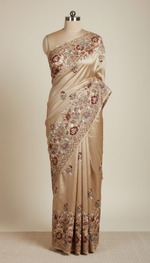 Load image into Gallery viewer, Champagne Beige Embroidered Silk Saree