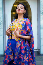 Load image into Gallery viewer, Blue Palazzo With Floral Crepe Spaghetti Blouse