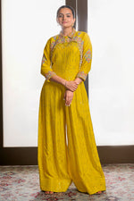 Load image into Gallery viewer, Yellow Pure Silk Jumpsuit With Gully Handwork