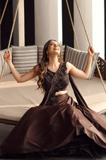 Load image into Gallery viewer, Brown Color Gorgeous Sequence Work Indo Western Lehenga Style Saree