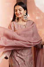 Load image into Gallery viewer, Peach Heavy Gota Patti And Zardosi Hand Work Readymade Palazzo Suit With Organza Scallop Dupatta