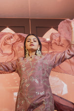 Load image into Gallery viewer, Peach Heavy Gota Patti And Zardosi Hand Work Readymade Palazzo Suit With Organza Scallop Dupatta