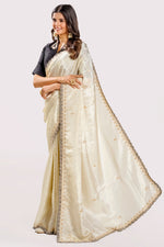 Load image into Gallery viewer, Pure Tusser Tissue Jardoshi Border Work Saree With Contrast Blouse
