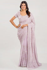 Load image into Gallery viewer, Georgette Fabric Chikankari Work Saree With Pearl Work Readymade Blouse
