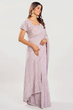 Load image into Gallery viewer, Georgette Fabric Chikankari Work Saree With Pearl Work Readymade Blouse