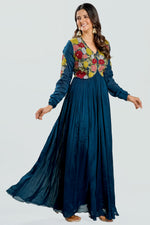 Load image into Gallery viewer, Fancy Teal Blue Color Applic Work York Portion Gown