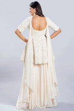 Load image into Gallery viewer, Pure Silk Pearl Work Peplum Style Sharara Suit With Bow Neck Duppata