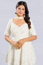 Load image into Gallery viewer, Pure Silk Pearl Work Peplum Style Sharara Suit With Bow Neck Duppata