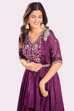Load image into Gallery viewer, Purple Wine Readymade Drape Style Gown