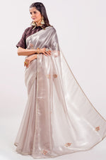 Load image into Gallery viewer, Organza Tissue Hand Zardosi Butta Saree