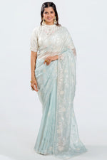 Load image into Gallery viewer, Passtle Blue Organza Fabric Pearl And Sequence Work Saree