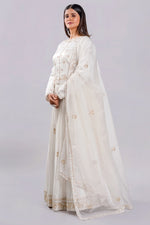 Load image into Gallery viewer, Satin Fabric White Readymade Poshak Top With Pleated Lehenga And Dupatta