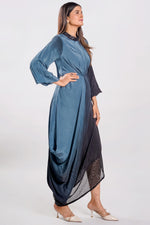 Load image into Gallery viewer, Satin Silk Blue Shaded Sequence Work Readymade Cowl Dress