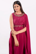 Load image into Gallery viewer, Rani Crepe Satin Fabric Indo Western Cowl Dress With Belt
