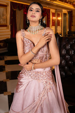 Load image into Gallery viewer, Pink Crop Top Texture Fabric Drap Monotone Sequins With Pipe And Cutdana Work Designer Lehenga