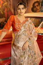 Load image into Gallery viewer, Wedding Wear Hand French Knot Zardozi Work Pure Tissue Saree With Designer Blouse