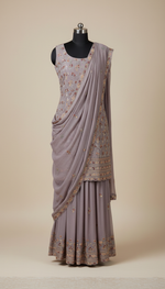 Load image into Gallery viewer, Smoky Lilac Chiffon Festive Suit Set