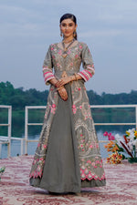 Load image into Gallery viewer, Pure Tissue Indowestern Jacket With Georgette Skirt And Top