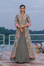Load image into Gallery viewer, Pure Tissue Indowestern Jacket With Georgette Skirt And Top