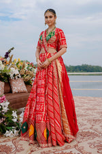 Load image into Gallery viewer, Red Tone Pure Gajji Ghatchola Style Zardosi Hand Work Lehenga Choli With Lagdi Dupatta
