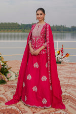 Load image into Gallery viewer, Rani Color Zardosi Work Waist Top And Rajputana Style Skirt