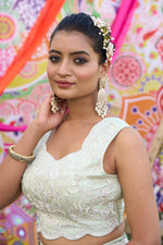 Load image into Gallery viewer, Pista Color Organza Crepe Zardosi Work Dhoti Style Indo Western Skirt