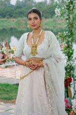 Load image into Gallery viewer, White Pure Raw Silk Sequins Work Lehenga Choli With Organza Dupatta