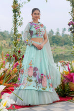 Load image into Gallery viewer, Pure Glass Tissue Organza Fabric Pearl Work Indo Western