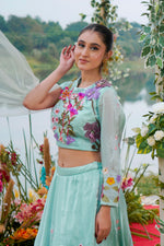 Load image into Gallery viewer, Pure Glass Tissue Organza Fabric Pearl Work Indo Western