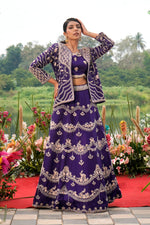 Load image into Gallery viewer, Zardosi Work Pure Raw Silk Fabric Indo Western Skirt And Top