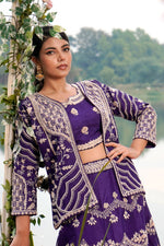 Load image into Gallery viewer, Zardosi Work Pure Raw Silk Fabric Indo Western Skirt And Top