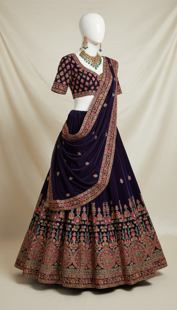 Royal Indigo Velvet Lehenga
