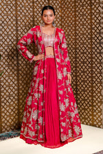 Load image into Gallery viewer, Cherry Chinon Crepe Indo Western With Sequins Long Jacket