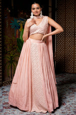 Load image into Gallery viewer, Crepe Crop Top With Pearl And Sequins Bow Neck Dupatta