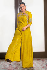 Load image into Gallery viewer, Yellow Pure Silk Jumpsuit With Gully Handwork