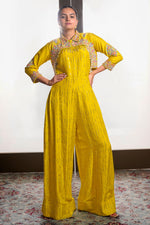 Load image into Gallery viewer, Yellow Pure Silk Jumpsuit With Gully Handwork