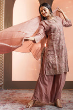 Load image into Gallery viewer, Peach Heavy Gota Patti And Zardosi Hand Work Readymade Palazzo Suit With Organza Scallop Dupatta