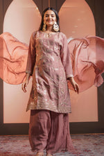 Load image into Gallery viewer, Peach Heavy Gota Patti And Zardosi Hand Work Readymade Palazzo Suit With Organza Scallop Dupatta