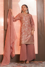 Load image into Gallery viewer, Peach Heavy Gota Patti And Zardosi Hand Work Readymade Palazzo Suit With Organza Scallop Dupatta