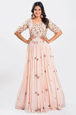 Load image into Gallery viewer, Pink Color Chinon Fabric Gown With Hand French Knot and Jardoshi Work