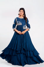 Load image into Gallery viewer, Fancy Blue Color Organza Fabric Readymade Gown