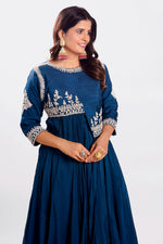 Load image into Gallery viewer, Fancy Blue Color Organza Fabric Readymade Gown