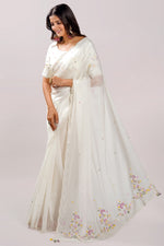 Load image into Gallery viewer, Off White Color Pearl And Sequence Work Saree With Readymade Blouse
