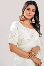 Load image into Gallery viewer, Off White Color Pearl And Sequence Work Saree With Readymade Blouse