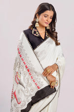 Load image into Gallery viewer, Pure Dola Silk Hand Print Pallu Saree With Stand Neck Collar Blouse