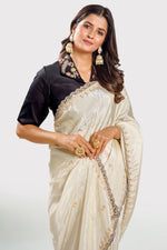 Load image into Gallery viewer, Pure Tusser Tissue Jardoshi Border Work Saree With Contrast Blouse