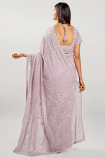 Load image into Gallery viewer, Georgette Fabric Chikankari Work Saree With Pearl Work Readymade Blouse