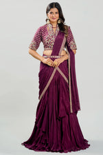 Load image into Gallery viewer, Pure Silk Fabric Hand Work Drapping Waist Belt Ready To Wear Saree With High Neck Pattern Blouse