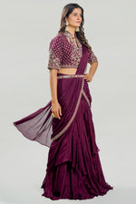 Load image into Gallery viewer, Pure Silk Fabric Hand Work Drapping Waist Belt Ready To Wear Saree With High Neck Pattern Blouse