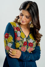 Load image into Gallery viewer, Fancy Teal Blue Color Applic Work York Portion Gown